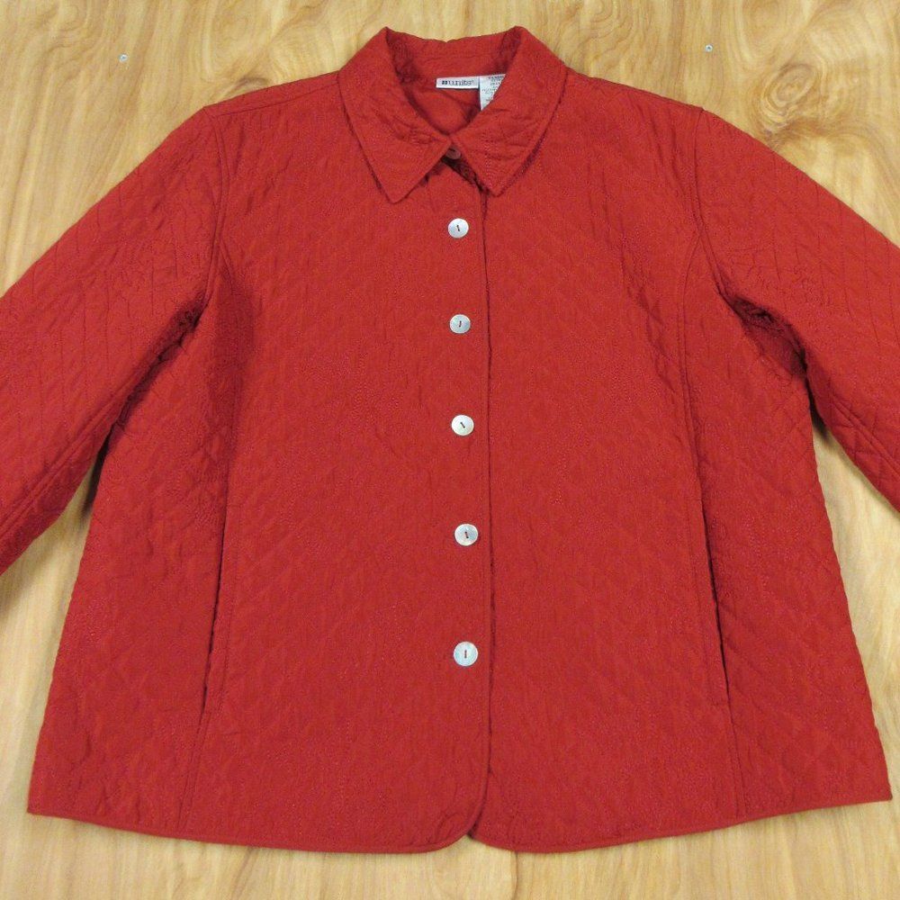 UNITS‎ Embroidered Quilted Suit Jacket Womens Sz XL Button Front Red Blazer Coat